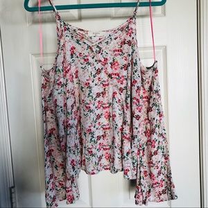 Elodie cold shoulder floral print crinkle blouse